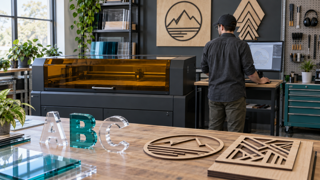 AI teaching illustration of signage, display and personalized laser engraving applications
