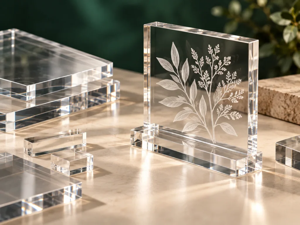AI teaching concept: transparent engraved acrylic display samples